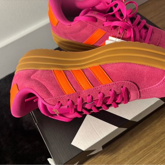 adidas Women’s Pink Suede Sneakers with Orange Stripes and Gum Sole - Picture 7 of 7